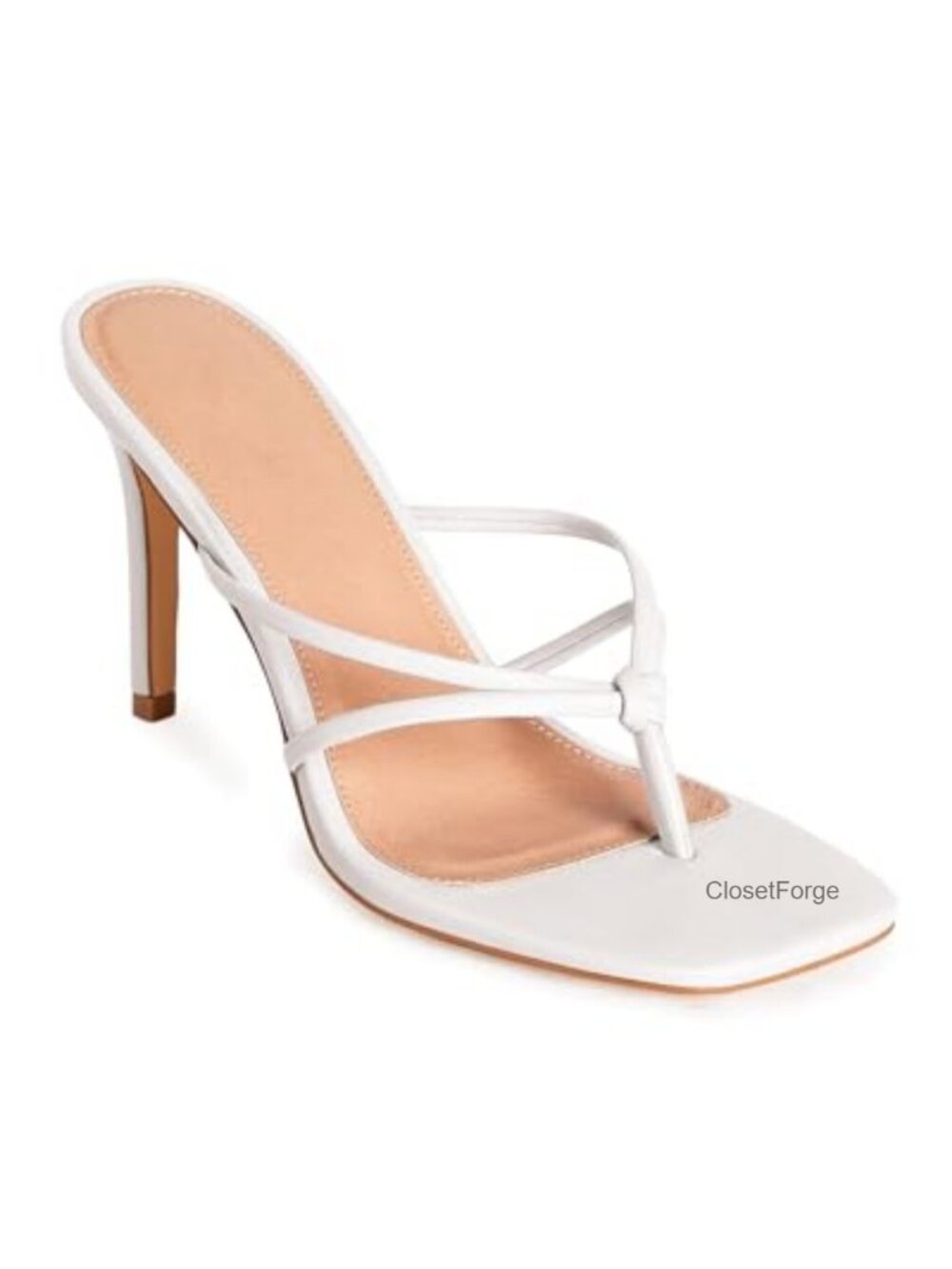 Women's Strappy Square Toe Heeled Sandals Thong Flip Flops Leather Slip On